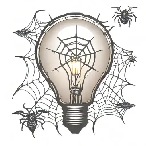 Light Bulb With Spider Web Inside And Nothing Outside The Light Bulb