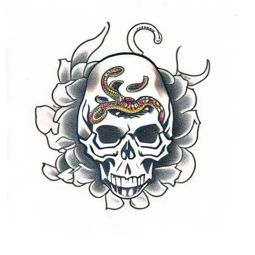 Skull With Flowers And Snakes
