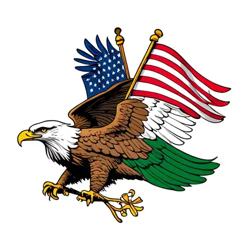Eagle With An Italian Flag On One Wing And An American Flag On The Other