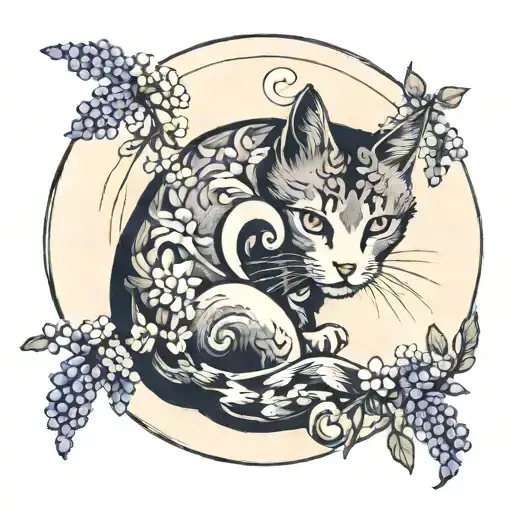 Wisteria Flower With A Yin And Yang Cat