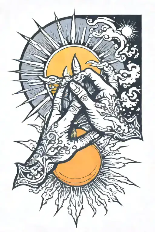 Two Fingers About To Touch With Sun Shining