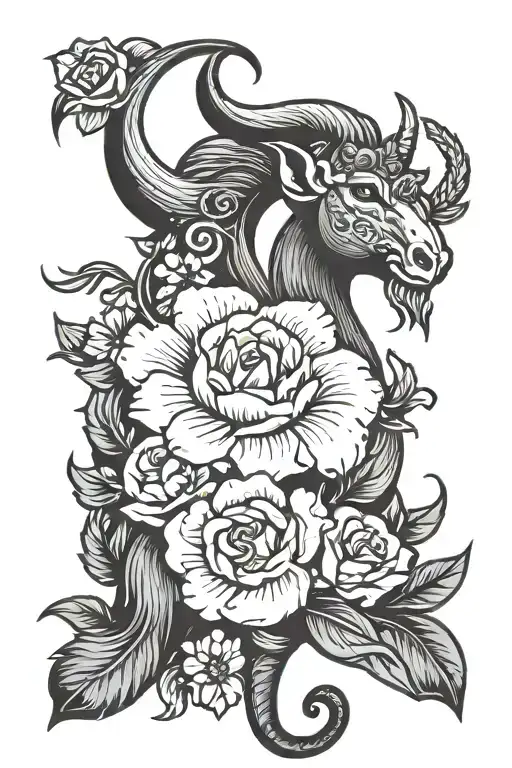 Floral Capricorn Zodiac Sign