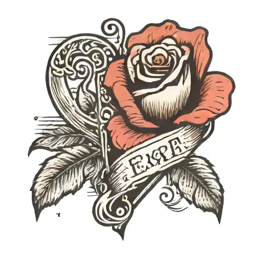 Heart With The Letter E Inside The Heart And A Single Rose Going Through The Heart