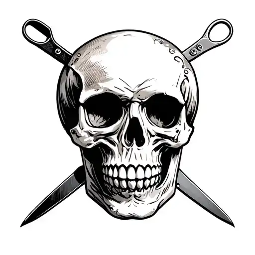 Skull With Blunt Scissors Stuck In The Back Of The Head