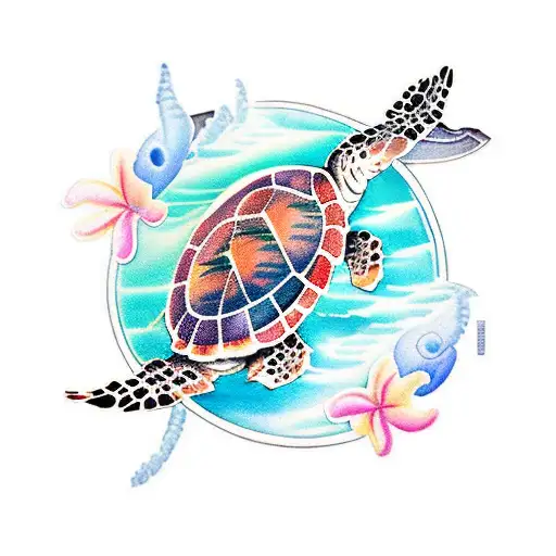 Hawaiian Watercolor With Sea Turtles Full Sleve