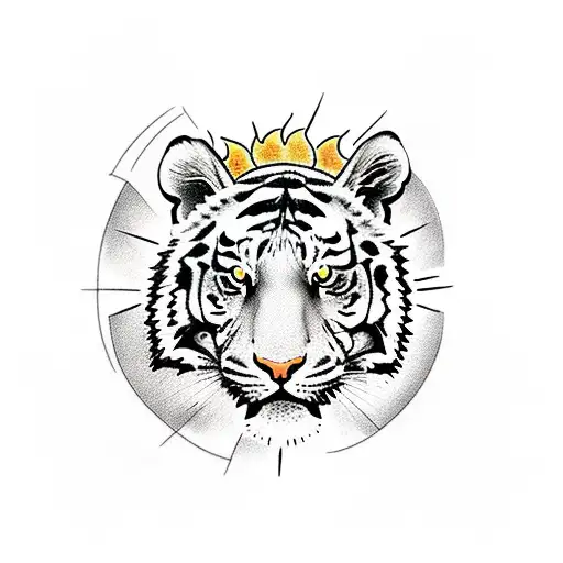 Tiger With Sun And Flowers