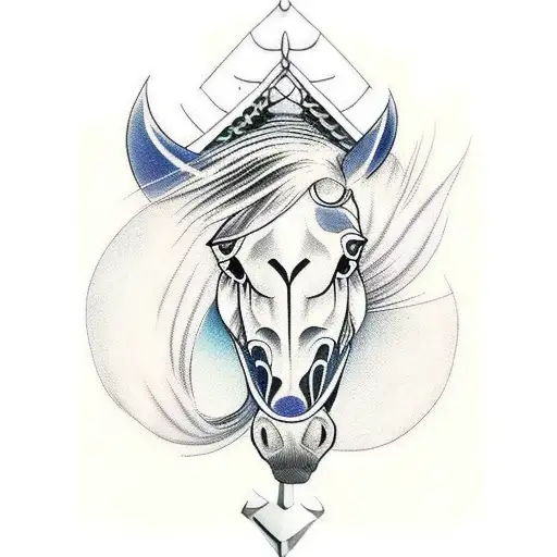 A Horse With Irezumi-inspired Mane And Tail Galloping Through A Viking Battlefield