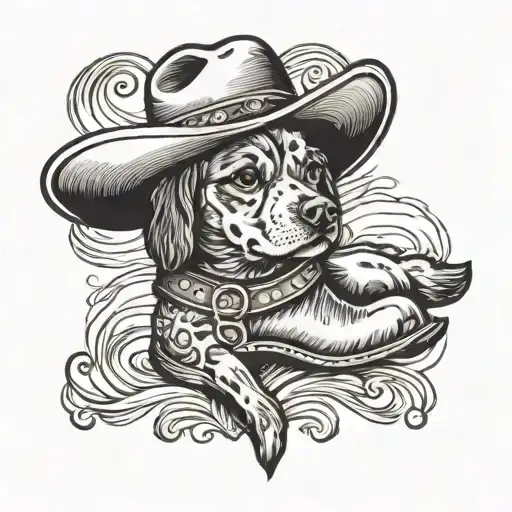 Dog Wearing A Cowboy Hat And Boots