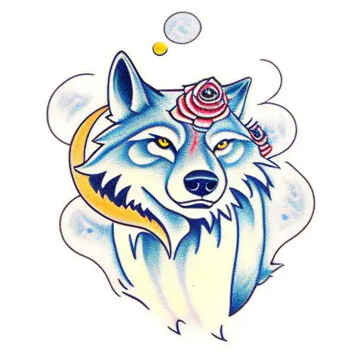 A Wolf Howling At A Rose-shaped Moon