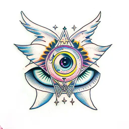 All Seeing Eye Moon Butterfly Libra Feathers