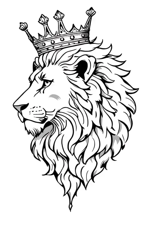 Lion With A Crown Facing The Side Profile Traditional