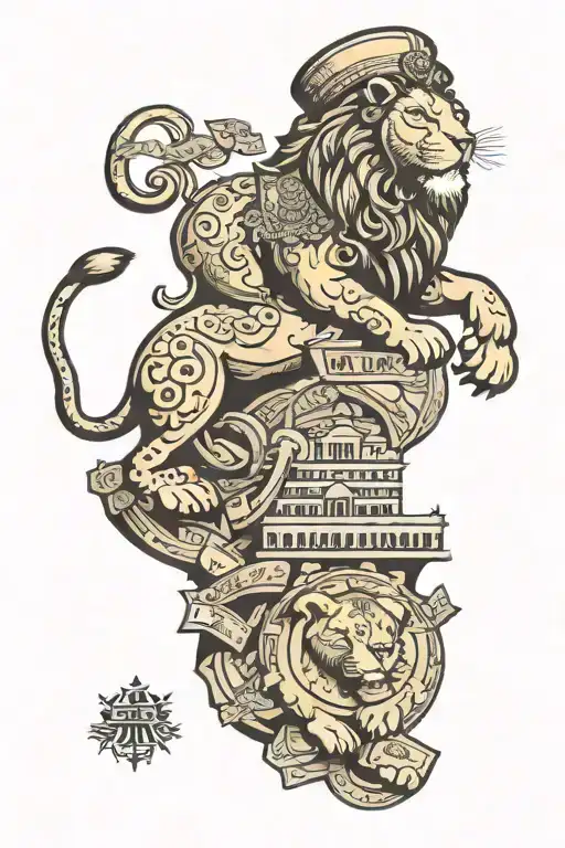 An Entrepreneur Lion Standing On Top Of A Mountain Of Money With A Punjabi Inspired Background