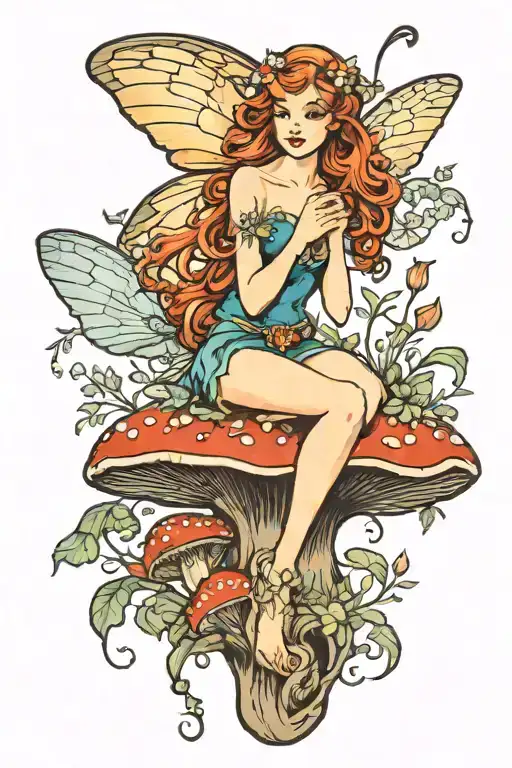 Fairy Sitting On Mushroom Fairy