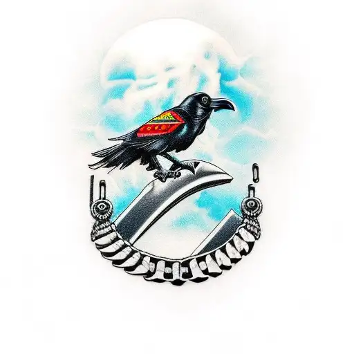 A Raven Or A Crow With Skull Instead Of It's Head And With Broken Chain Links On It's Legs