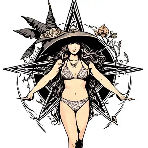 Pentagram With Witch Wearing A Bikini In The Center
