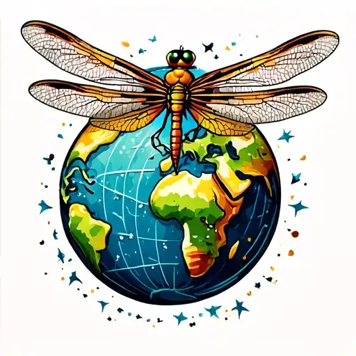 Dragonfly Flying Around The Globe