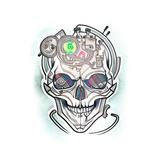 A Heavy Metal Skull With Circuitry And Computer Code Flowing Through It
