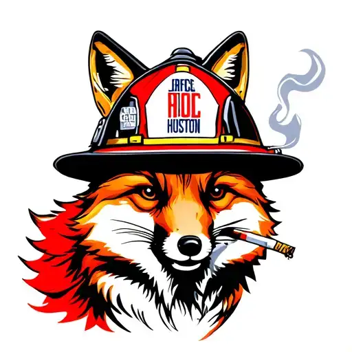 A Fox Smoking A Cigarette With A Houston Firefighter Helmet