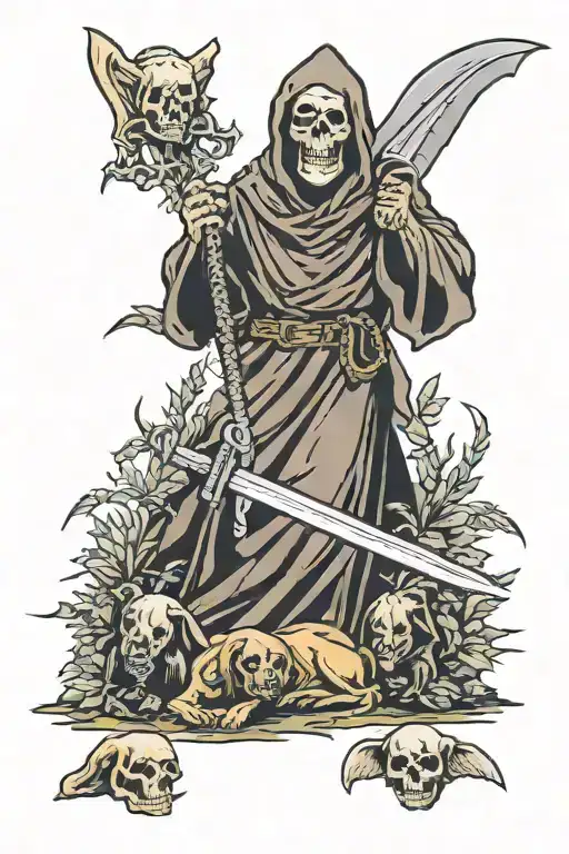 Grim Reaper With Dog In Grave Yard