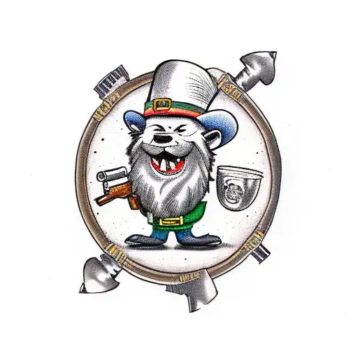 Leprechaun With Gun Protecting His Pot Of Gold With A Rottweilers