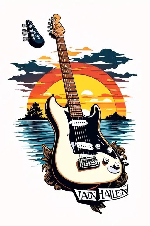Van Halen Guitar With Sunset Background