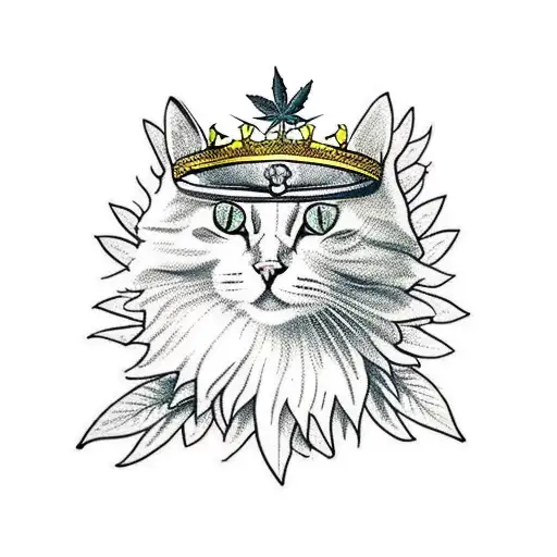 Cat Wearing A Crown Made Of Marijuana Leaves
