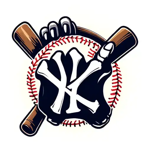 New York Yankee Symbol With Baseball Background With Skeleton Fingers On Hand