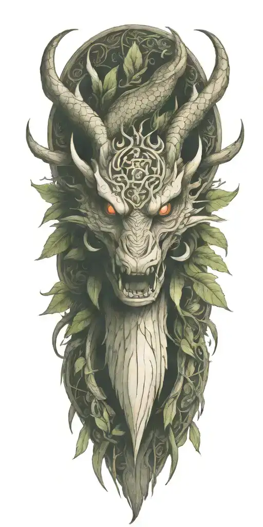 Wood Dragon Intertwined With Forest Elements
