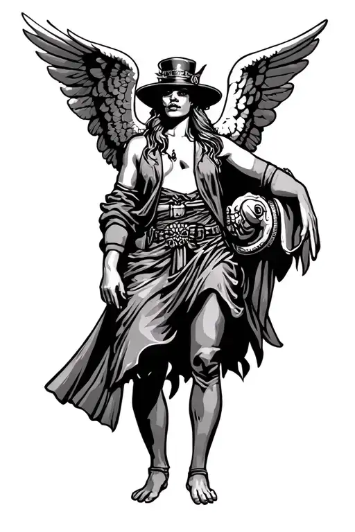 Black Grey Tattoo Gangster Angel