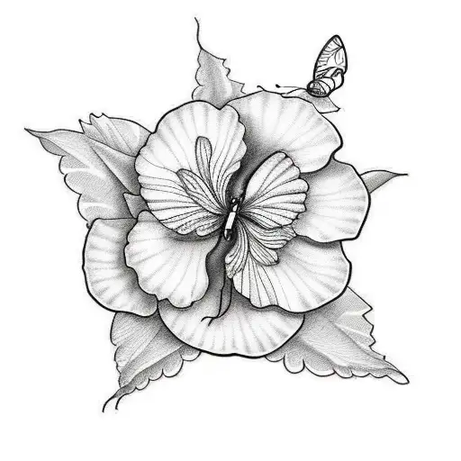 A Sketch-style Illustration Of A Hibiscus Flower Blossoming Into A Beautiful Butterfly