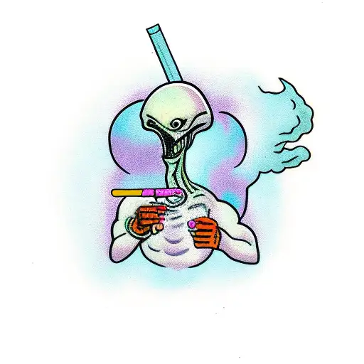 Alien Smoking A Joint With Pink Smoke
