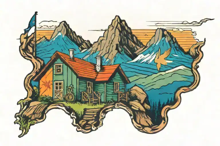 Shack With A Deck On A Mountain Landscape Flying The Irish Flag