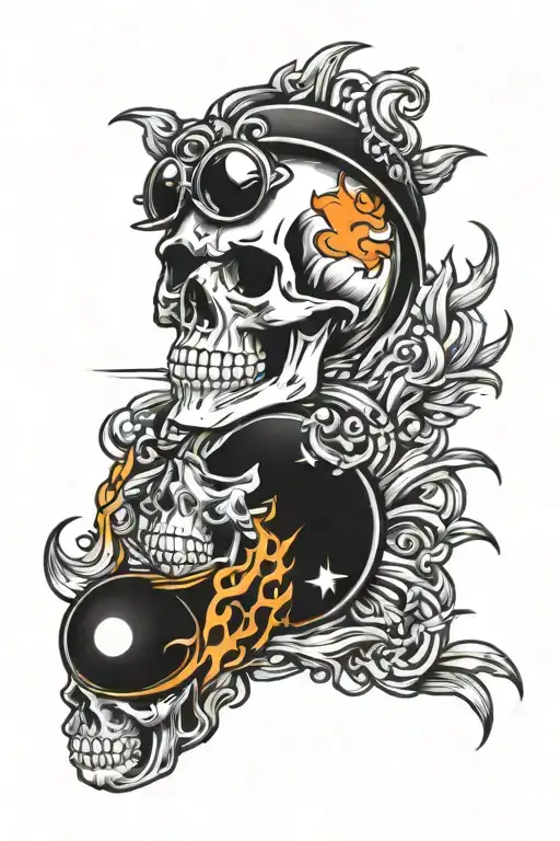 Skull With Flames And 8 Ball