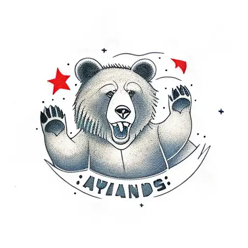 A Bear On Its Hind Legs Angrily Kicks Its Paw