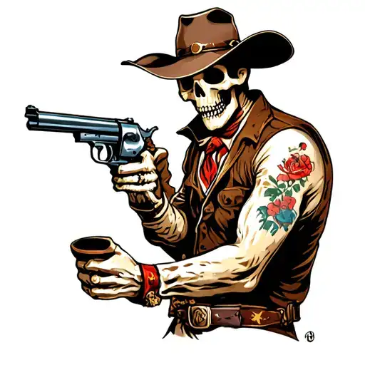 Skeletal Cowboy Shooting Six Shooter