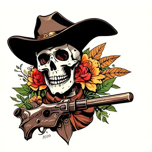 American Traditional Style Tattoo Dark Western Skeleton