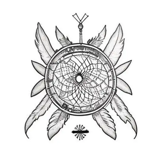 A Native American Dreamcatcher Intertwined With A Delicate Cross