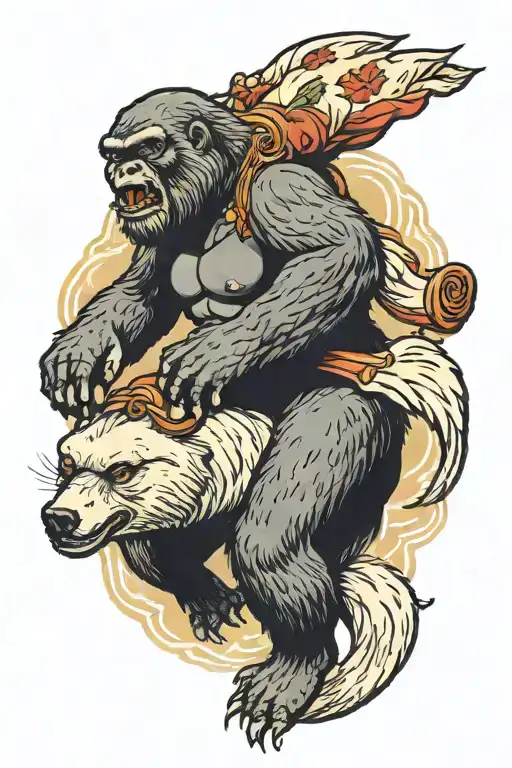 Gorilla Riding A Polar Bear