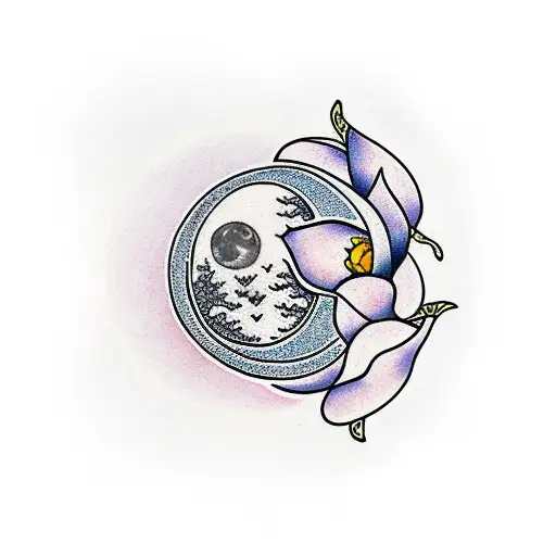 Moon With Lotus And Heart