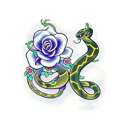 A Snake That Has Flowers With Vines Wrapping Around The Snake