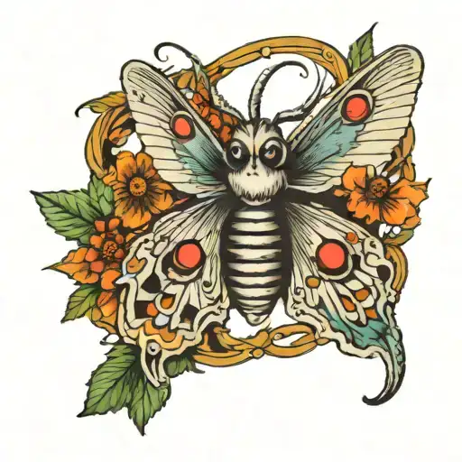 New School Tattoo Death Moth With Background