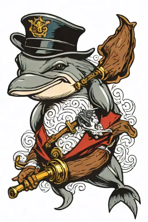 Dolphin Smoking A Cigar And Holding A Rifle