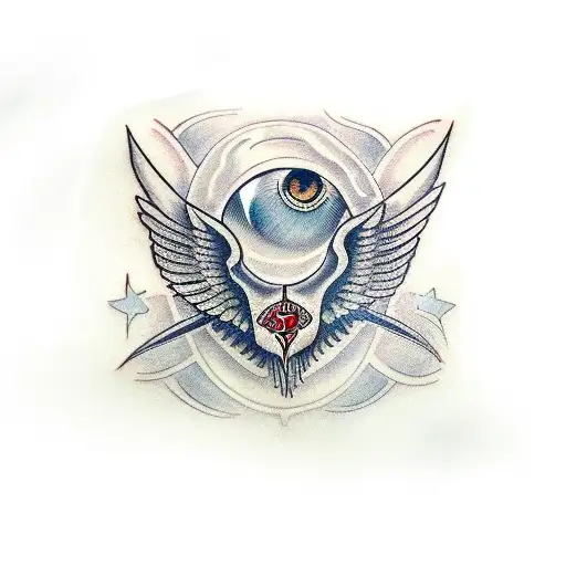 A Pair Of Eyes With Wings And The Word 'Brave' In Greek Letters