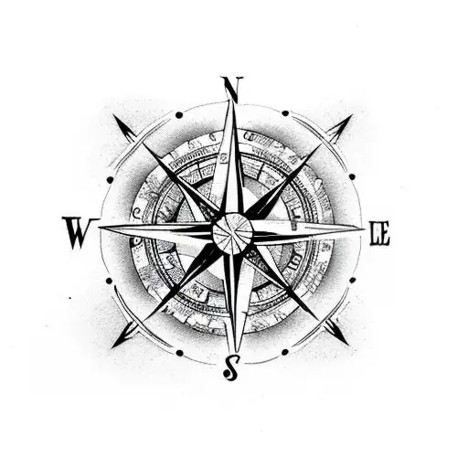 A Compass Rose With Musical Notes And The Word 'Adventure' In Traditional Style