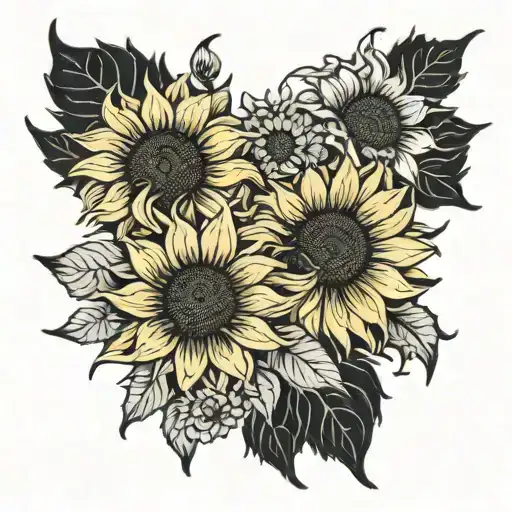 Sunflowers And Black Dahlias