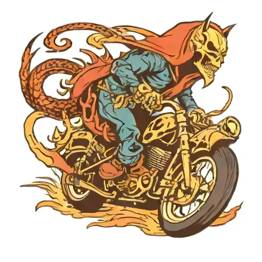 Ghost Rider And Dragon And Motorcycle Riding Hood