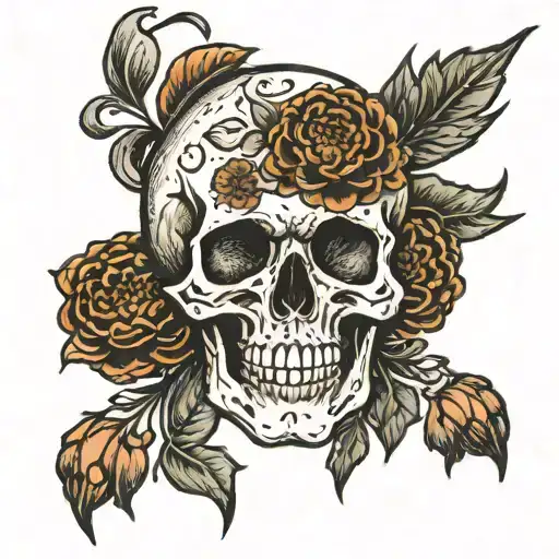 Skull And Chrysanthemum Flower