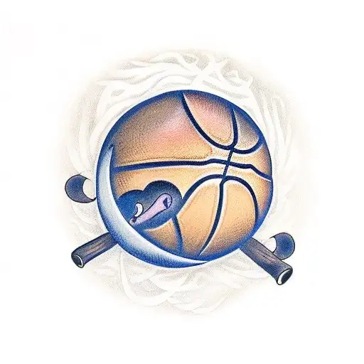 A Traditional Tattoo Showcasing A Basketball Surrounded By Animals Native To Seattle