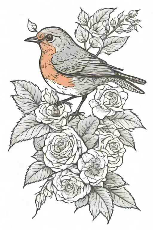 European Robin With York Rose