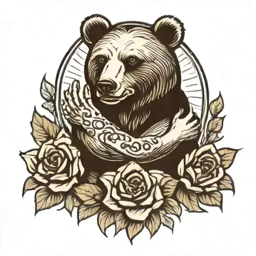 Old School Tattoo Women Bear Holding Hands